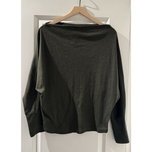 White Birch Olive Waffle Knit Dolman Sleeve Top Womens M Oversized Boho
